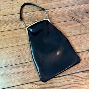 Black faux snakeskin evening bag